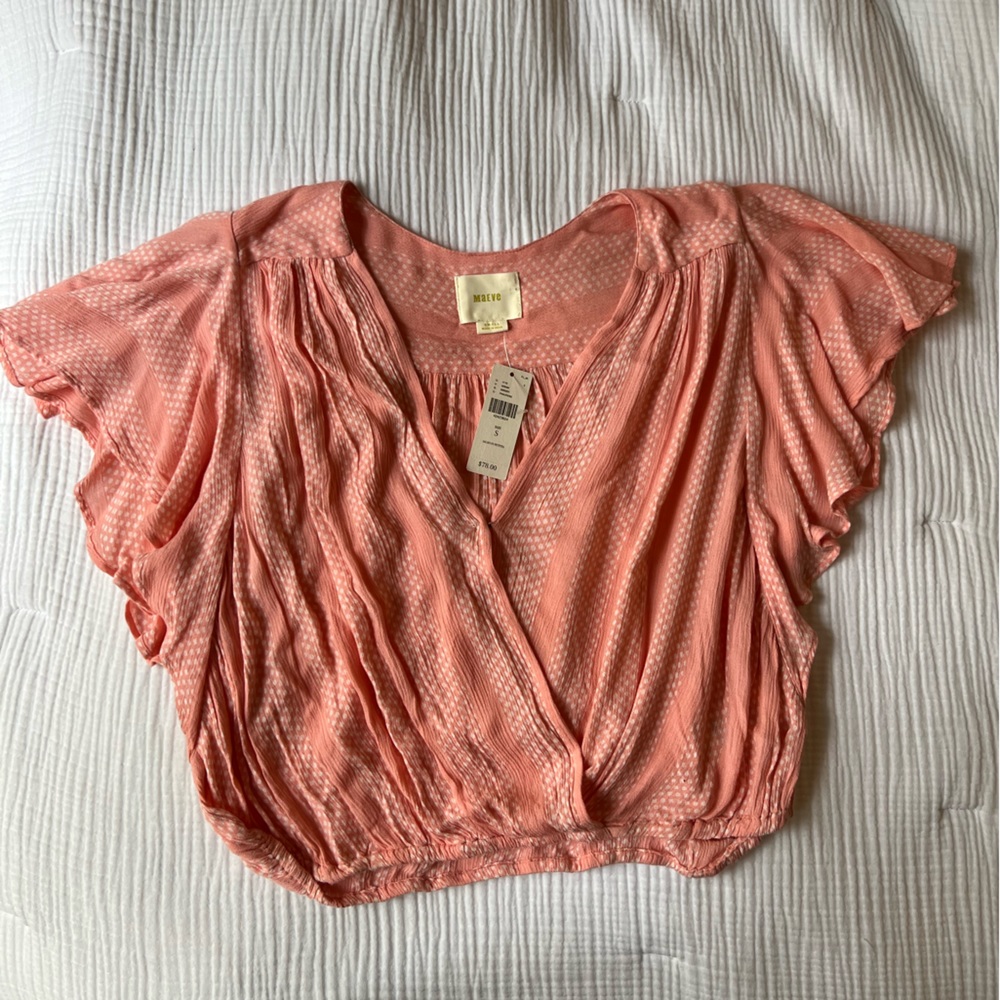 NWT Anthropolgie Maeve Coral Flutter Sleeve Top, Size S